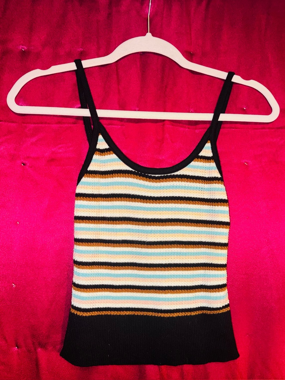 👑 Size Small Forever 21 Black, Brown, Cream & Blue Striped Knit Top